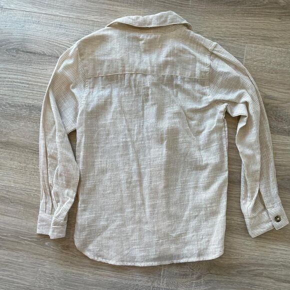 Poppet & Fox 'Marrakech' Cream & Tan Striped Boys sz 7 Button Up Shirt Preppy - Picture 4 of 4